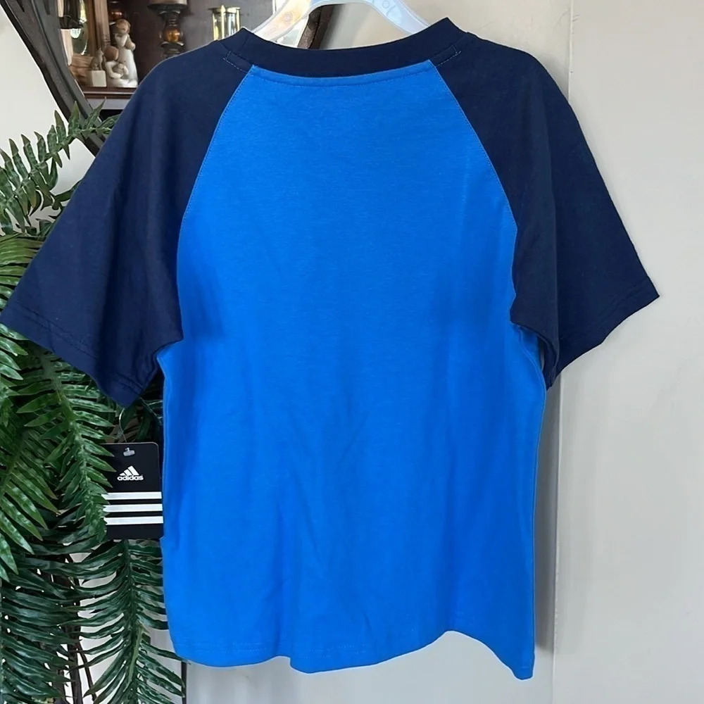 Brand New Adidas Blue Colorblock Shirt Fire Flames Graphic Print Athletic Top